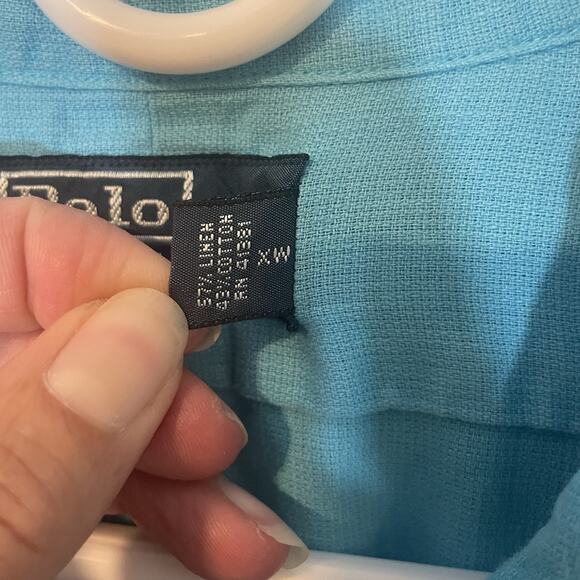 Polo Ralph Lauren Men’s XL Linen Blend Short Sleeve Button Down Shirt Aqua Blue - Picture 6 of 7